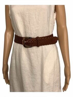 Michael Kors Brown Woven Leather Belt with Silver Buckle